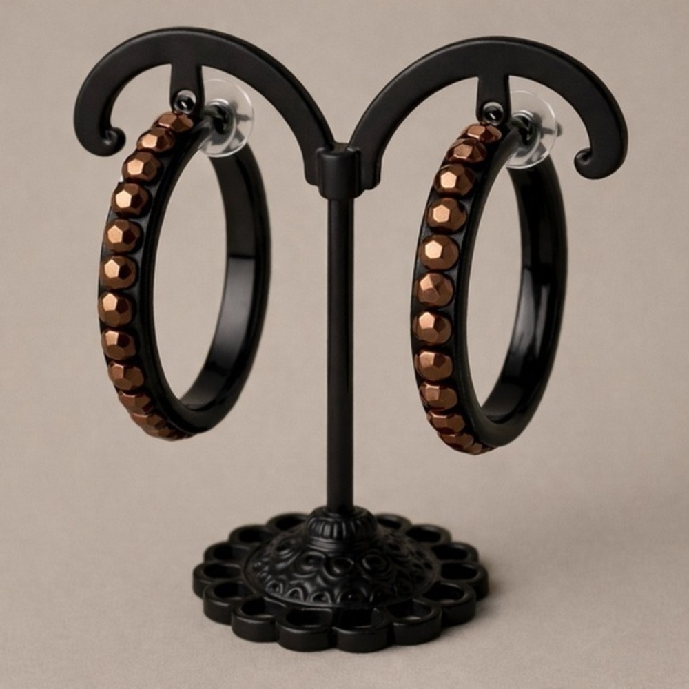 Premier Designs COPPER FALLS Black Cooper Bead Earrings NWC 1.25" #428